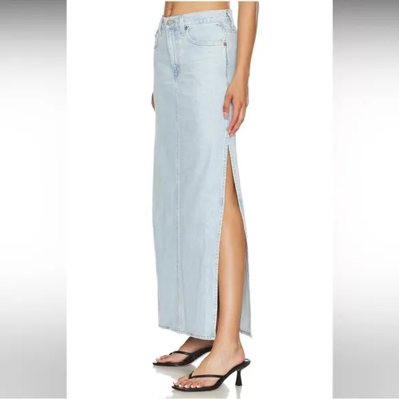 AGOLDE Astrid Slice Denim Maxi Skirt in Light Blue Size 26