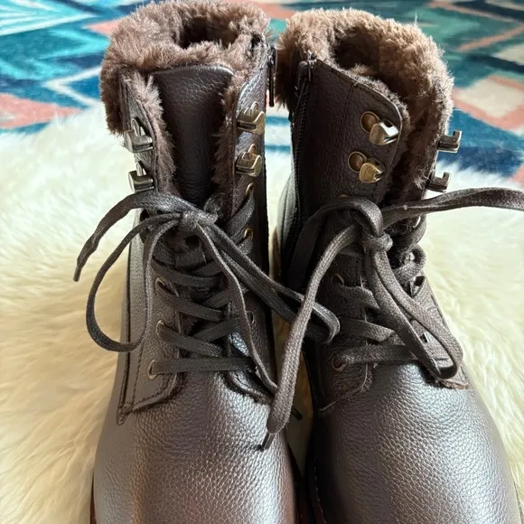 Alberto Torresi Brown Leather Faux Fur Trimmed Lug Sole Lace Up Boots 40