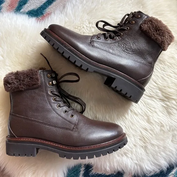 Alberto Torresi Brown Leather Faux Fur Trimmed Lug Sole Lace Up Boots 40