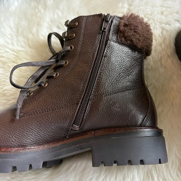 Alberto Torresi Brown Leather Faux Fur Trimmed Lug Sole Lace Up Boots 40