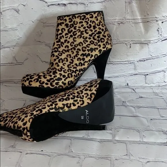 Aldo leopard print fur ankle boots