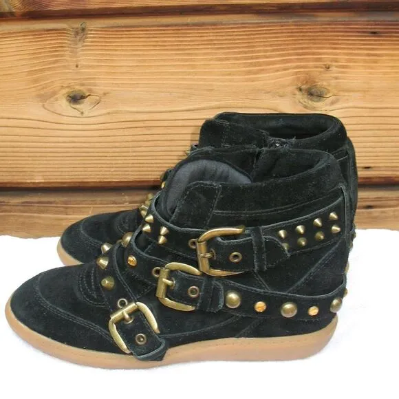 Aldo Womens Black 7 Studded Buckle Ankle Boots