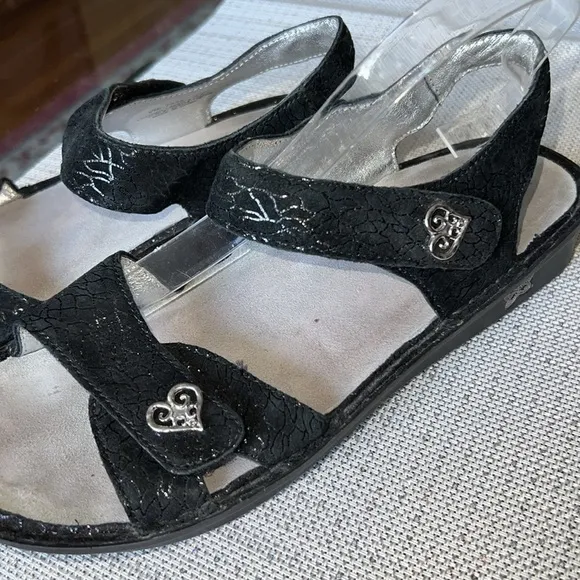 ALEGRIA ,black  leather, and silver decorations Womens 2 Strap Sandal - size 41