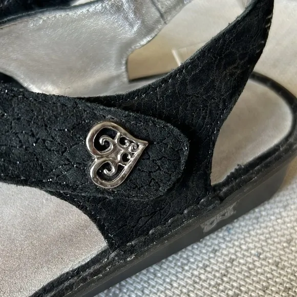 ALEGRIA ,black  leather, and silver decorations Womens 2 Strap Sandal - size 41
