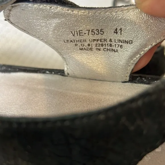ALEGRIA ,black  leather, and silver decorations Womens 2 Strap Sandal - size 41