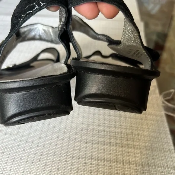 ALEGRIA ,black  leather, and silver decorations Womens 2 Strap Sandal - size 41