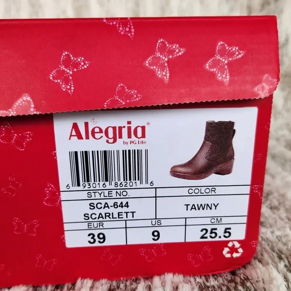 Alegria &quot;Scarlett&quot; Tawny Brown Embossed Leather Ankle Boots | Women’s Size 9