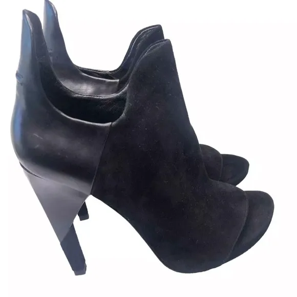 Alexander Wang Ankle Boots Devon Graphic Open Toe Size 9 Leather/Suede Bootie