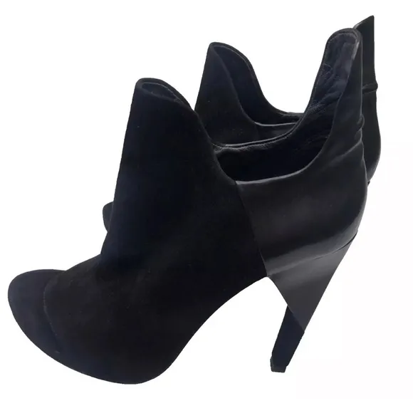 Alexander Wang Ankle Boots Devon Graphic Open Toe Size 9 Leather/Suede Bootie