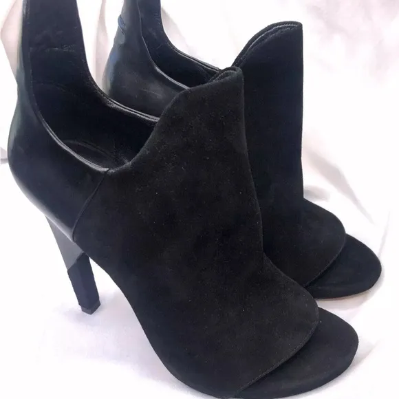 Alexander Wang Ankle Boots Devon Graphic Open Toe Size 9 Leather/Suede Bootie