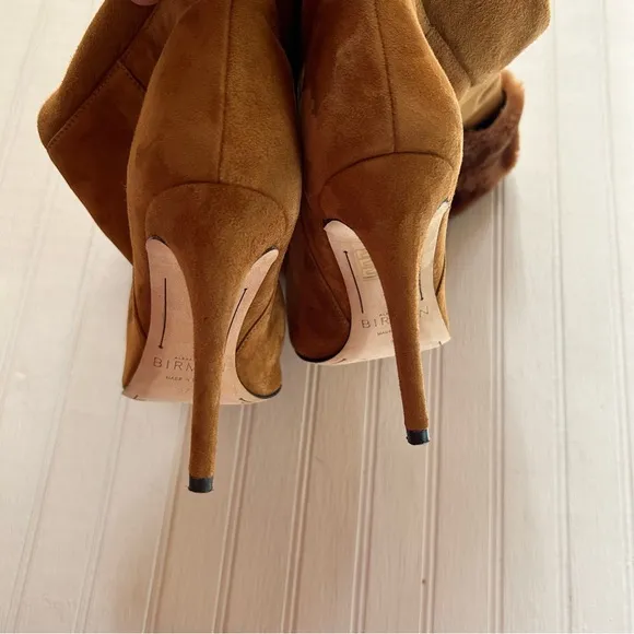 Alexandre Birman ~Cognac Suede Knee-High Shearling Trimmed Convertible Boots 37