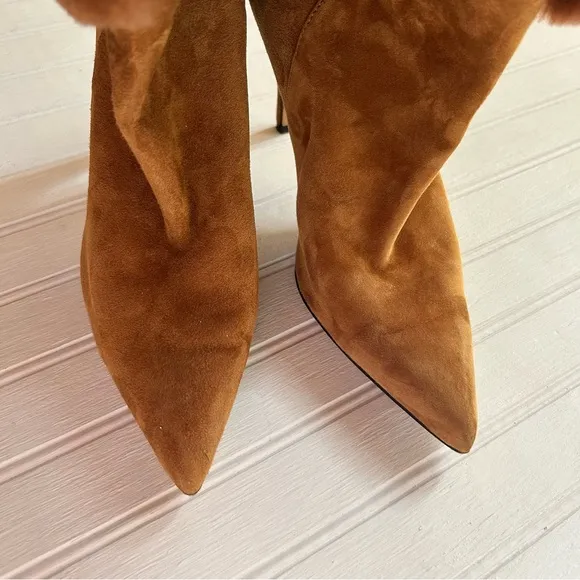 Alexandre Birman ~Cognac Suede Knee-High Shearling Trimmed Convertible Boots 37