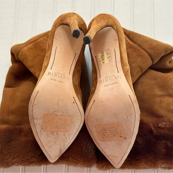 Alexandre Birman ~Cognac Suede Knee-High Shearling Trimmed Convertible Boots 37