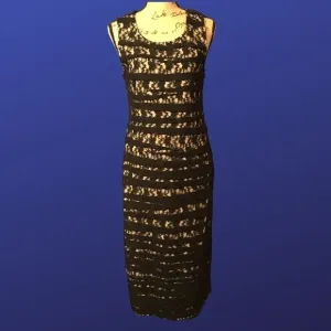 ALFANI Sleeveless Sheath Lace Illusion Dress, Round Neck, BLACK, Size 8, EUC