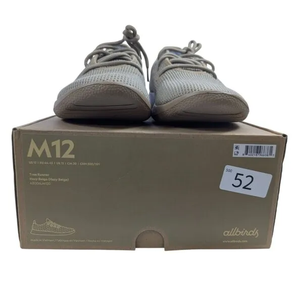 Allbirds Tree Runner Hazy Beige Mens 12 Lightweight Casual Athletic Sneakers NWB