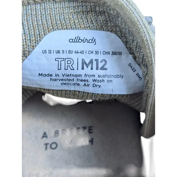 Allbirds Tree Runner Hazy Beige Mens 12 Lightweight Casual Athletic Sneakers NWB
