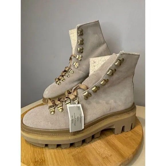 AllSaints Women's Wanda Suede Faux Fur Lace Up Combat Boots Grey/Black Size 8