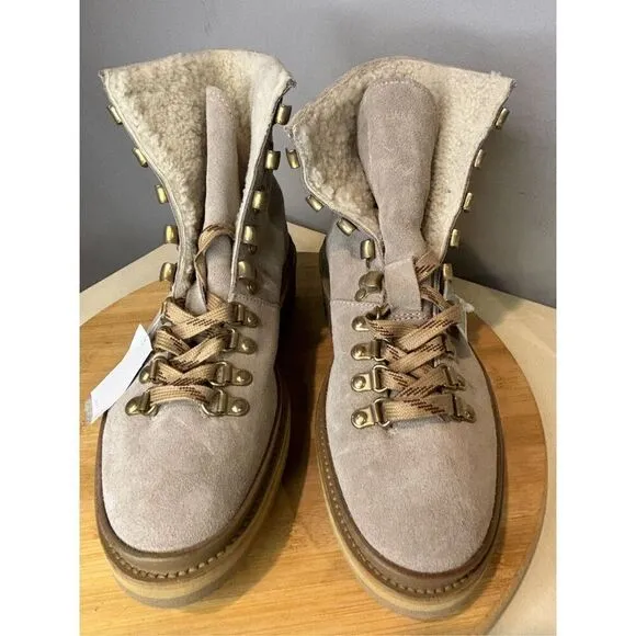 AllSaints Women's Wanda Suede Faux Fur Lace Up Combat Boots Grey/Black Size 8