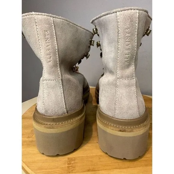 AllSaints Women's Wanda Suede Faux Fur Lace Up Combat Boots Grey/Black Size 8