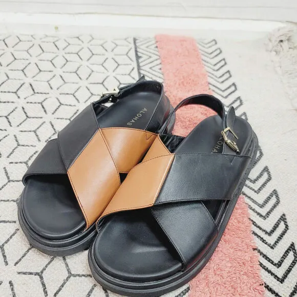 Alohas Marshmallow Bicolor Crossover Strap Sandals, sz 40 EU/ 9US