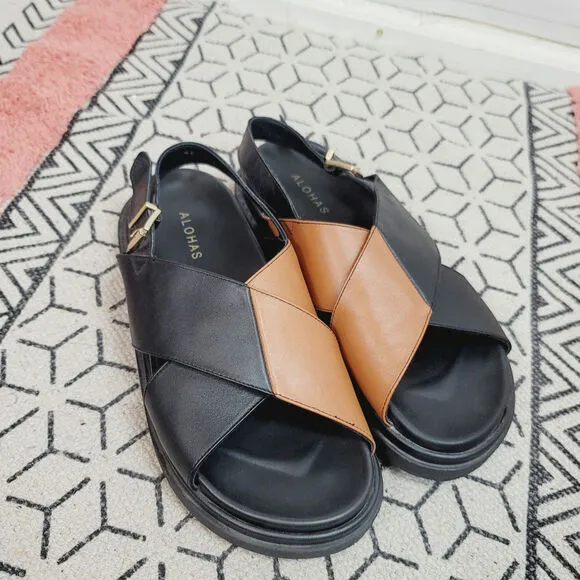 Alohas Marshmallow Bicolor Crossover Strap Sandals, sz 40 EU/ 9US