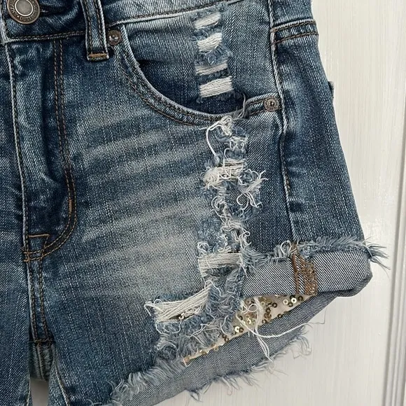 American Eagle Outfitters Hi-Rise Festival Distressed Shorts w/ Sequined Pockets