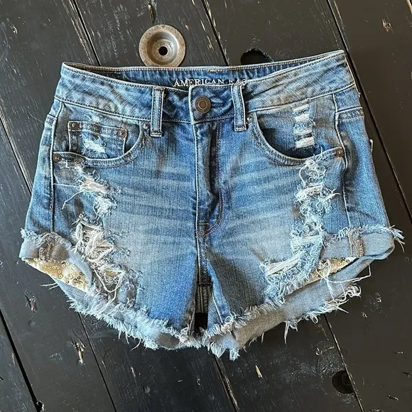 American Eagle Outfitters Hi-Rise Festival Distressed Shorts w/ Sequined Pockets