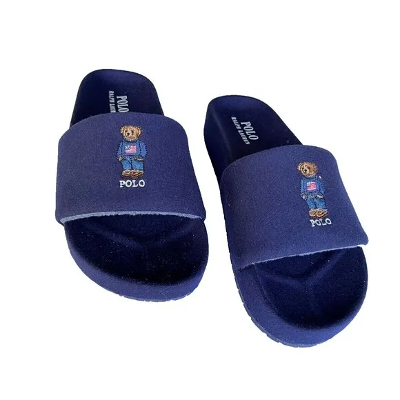 American Flag Bear Polo Ralph Lauren Sandals Slides Men's Size 9 New In Box