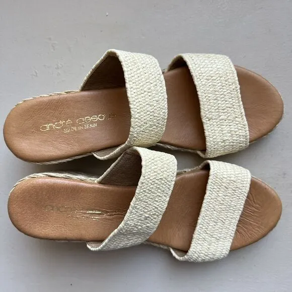 André Assous Nori Espadrille Raffia Wedge Heel Sandals w/ Jute Straps EU 37 US 7