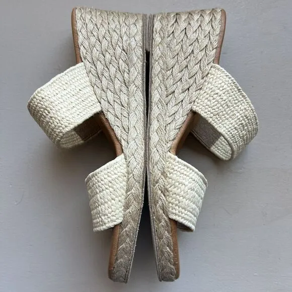 André Assous Nori Espadrille Raffia Wedge Heel Sandals w/ Jute Straps EU 37 US 7