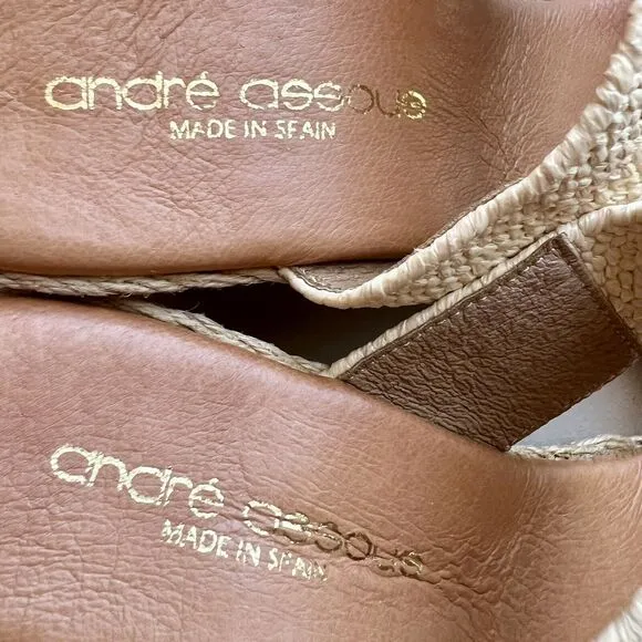 André Assous Nori Espadrille Raffia Wedge Heel Sandals w/ Jute Straps EU 37 US 7