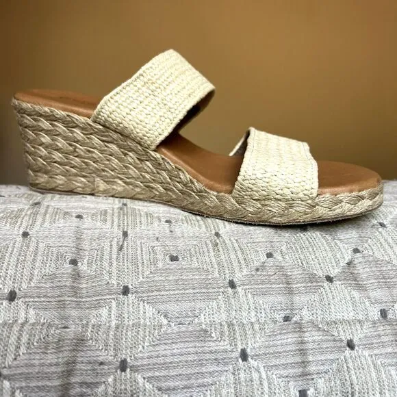 André Assous Nori Espadrille Raffia Wedge Heel Sandals w/ Jute Straps EU 37 US 7