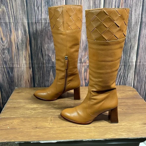 ANGEL ALARCON Cuero Made In Spain Leather High Shaft Woven Detail Boots …