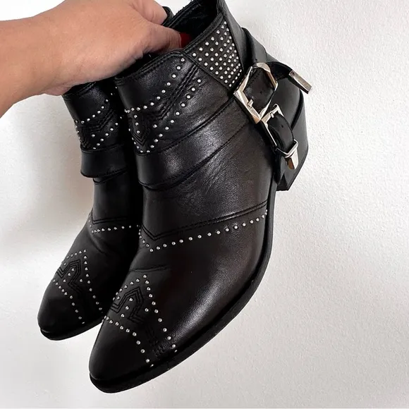 Anine Bing Bianca Leather Stud Black Ankle Boots EU38