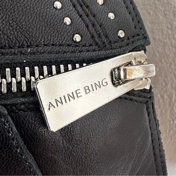 Anine Bing Bianca Leather Stud Black Ankle Boots EU38