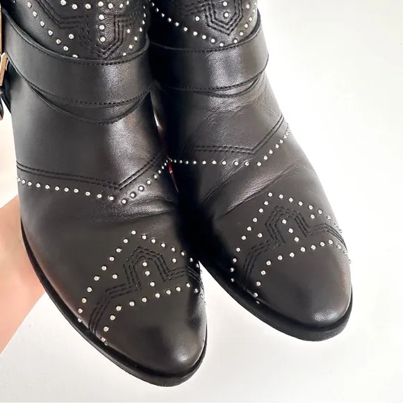 Anine Bing Bianca Leather Stud Black Ankle Boots EU38