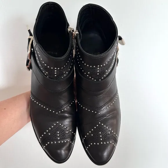 Anine Bing Bianca Leather Stud Black Ankle Boots EU38