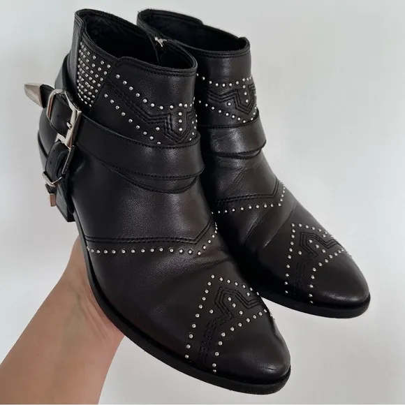 Anine Bing Bianca Leather Stud Black Ankle Boots EU38
