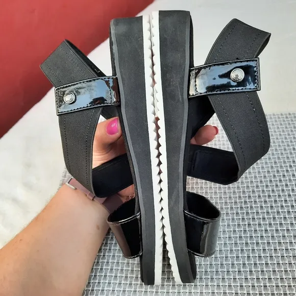 Anne Klein Sport Ankle Strap Comfort Sandals Small Wedge Black 7.5 NEW
