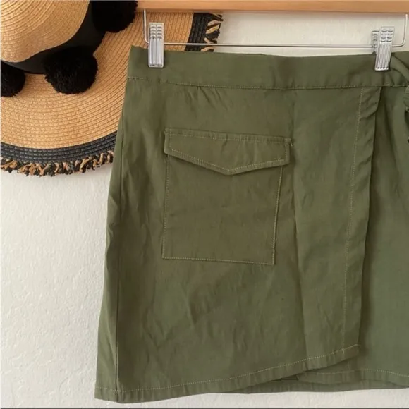 Anthropologie Green Linen Blend Wrap Mini Skirt NWT