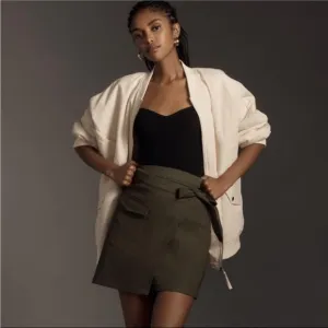 Anthropologie Green Linen Blend Wrap Mini Skirt NWT