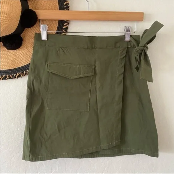 Anthropologie Green Linen Blend Wrap Mini Skirt NWT