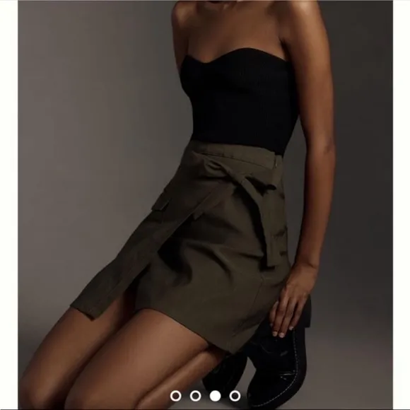 Anthropologie Green Linen Blend Wrap Mini Skirt NWT
