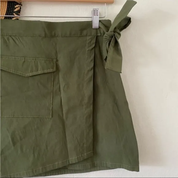 Anthropologie Green Linen Blend Wrap Mini Skirt NWT