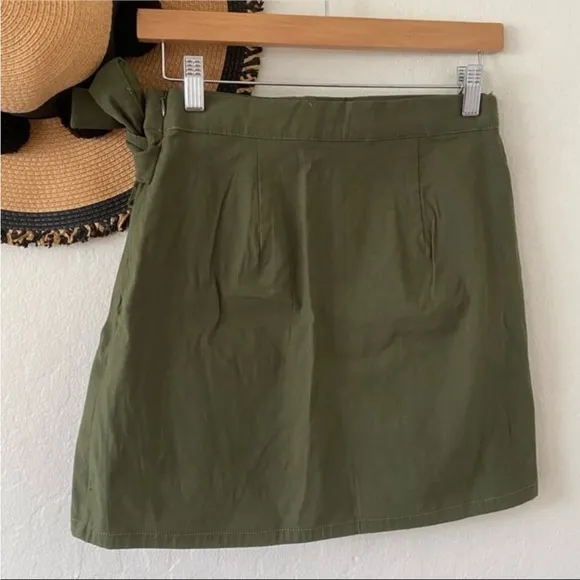 Anthropologie Green Linen Blend Wrap Mini Skirt NWT