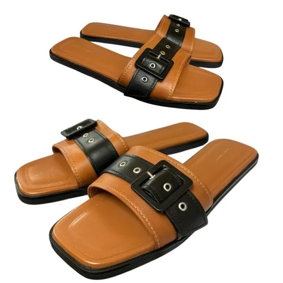 ANTHROPOLOGIE LEATHER SANDALS BUCKLE SLIDES SIZE US 9/39 NEW