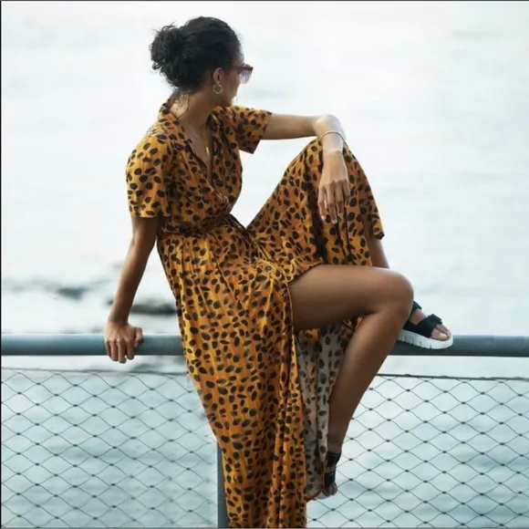 Anthropologie Leopard Maxi Shirt Dress With Belt