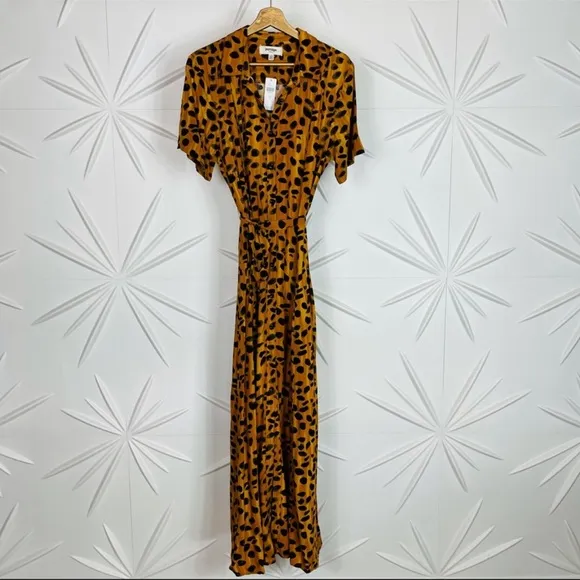 Anthropologie Leopard Maxi Shirt Dress With Belt