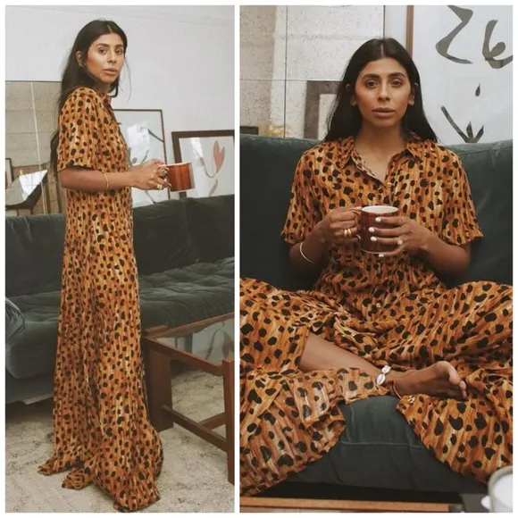 Anthropologie Leopard Maxi Shirt Dress With Belt