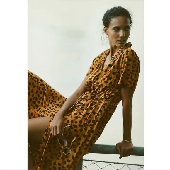 Anthropologie Leopard Maxi Shirt Dress With Belt